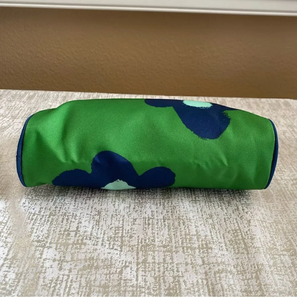 Kate Spade x Clinique Collab Green/Blue Floral Zip Top Make Up/Cosmetic Bag. NWT